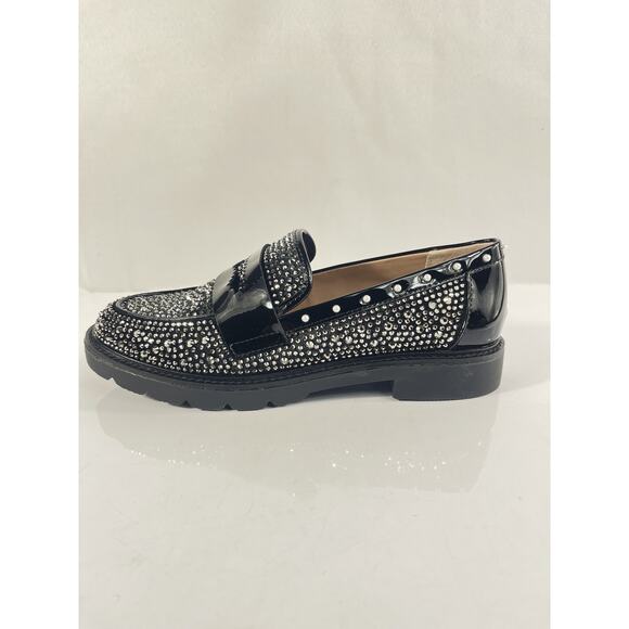 Betsey Johnson Shoes - Betsey Johnson Shoes Womens Size 6.5 Black Rhinestone Loafers Studded Pearl Flat